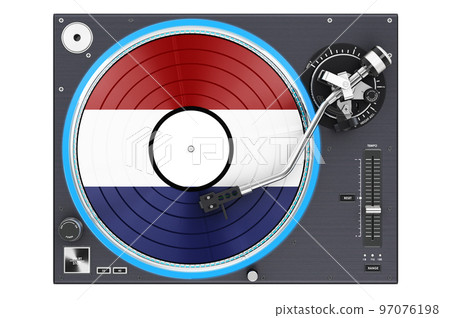 Phonograph Turntable with The Netherlands flag, 3D rendering 97076198