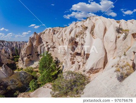Beautiful stunning view of the mountains of Cappadocia and cave houses. Turkey 97076676