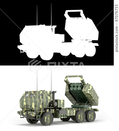 Himars High Mobility Artillery Rocket System land leases for ukraine 3d render on white with alpha 97076755