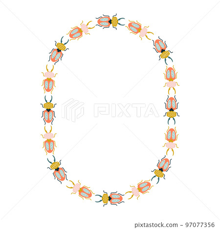 Vector cute oval wreath with Stag beetle in art deco style. Vector cute oval wreath with Stag beetle in art deco style. 97077356