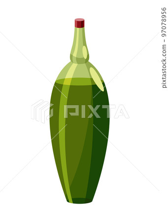 Vegetable oil bottle. Can with vitamin oil for cooking. Virgin organic healthy liquid product from seed. Isolated cartoon icon with sunflower product 97078956