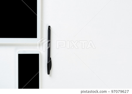 Top view of modern technology working place Top view of modern technology working place 97079627