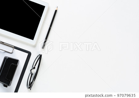 Top view of well organized home office workplace Top view of well organized home office workplace 97079635