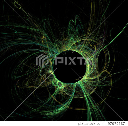 illustration of a green space planet star system, color graphics, background 97079687