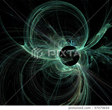 illustration of a green space planet star system, color graphics, background 97079689