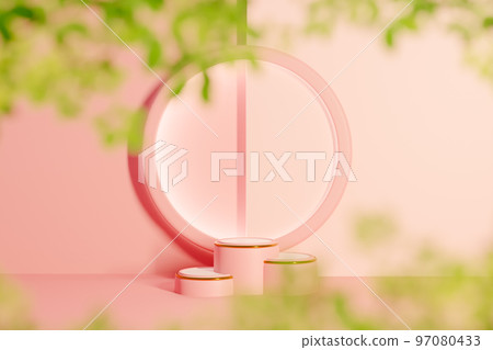 Ring lamp on table with pink product stand 97080433