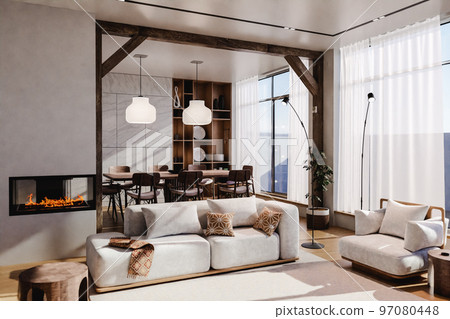 Open space living room and dining room 97080448