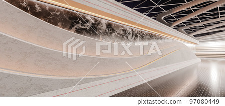 Interior corridor with curved wall lines 3d render 97080449