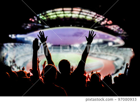 football or soccer fans at a game in a stadium world cup football or soccer fans at a game in a stadium world cup 97080933