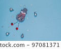 Merry Christmas Christmas flat lay. Stylish Christmas border with holiday decorations on a blue background. 97081371