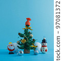 Christmas or winter composition. Christmas tree with New Year decorations. Christmas, winter, new year concept. 97081372