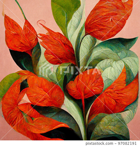 Red and pink watercolor flowers with green stems and leaves. Watercolor art background. Red and pink watercolor flowers with green stems and leaves. Watercolor art background. 97082191