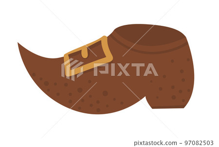 Vector flat funny brown leprechaun shoe with golden buckle. Cute St. Patrick Day illustration. National Irish holiday icon isolated on white background. Vector flat funny brown leprechaun shoe with golden buckle. Cute St. Patrick Day illustration. National Irish holiday icon isolated on white background. 97082503