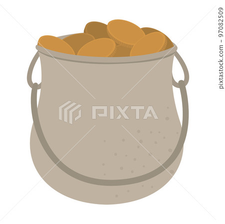 Vector flat funny pot with golden coins. Cute St. Patrick Day illustration. National Irish holiday icon isolated on white background. Vector flat funny pot with golden coins. Cute St. Patrick Day illustration. National Irish holiday icon isolated on white background. 97082509