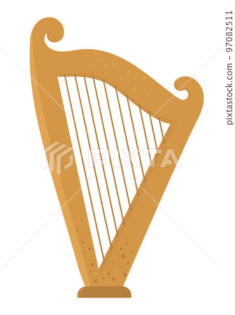 Vector flat funny harp. Cute St. Patrick Day musical instrument illustration. National Irish holiday icon isolated on white background. Vector flat funny harp. Cute St. Patrick Day musical instrument illustration. National Irish holiday icon isolated on white background. 97082511