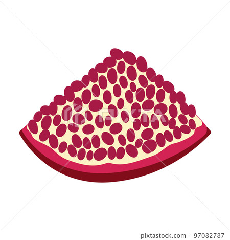 Pomegranate whole and pieces, cut with seeds. Stylized juicy fruit Pomegranate whole and pieces, cut with seeds. Stylized juicy fruit 97082787