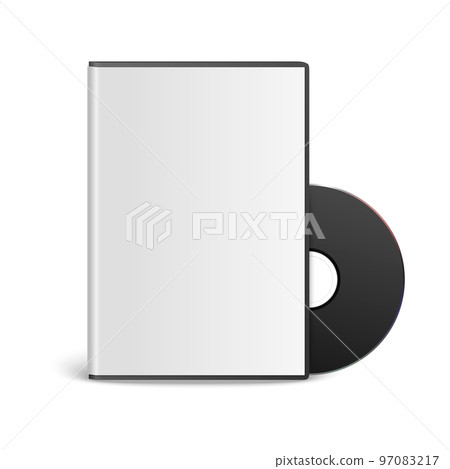 Vector 3d Realistic Black CD, DVD with Plastic Cover, Envelope, Case Isolated. CD Box, Packaging Design Template for Mockup. Compact Disk Icon, Front View 97083217