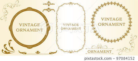 圖形材料：一套東方圖案，蔓藤花紋圖案，古董，裝飾性直紋復古框架 97084152