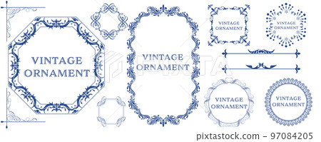 Graphic material: set of oriental pattern, arabesque pattern, antique, decorative ruled vintage frame 97084205