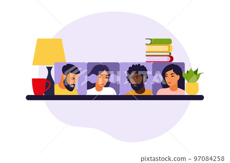 Business team putting together puzzle. Cartoon partners working in connection. Symbol of teamwork, cooperation, partnership. Flat vector illustration. Business team putting together puzzle. Cartoon partners working in connection. Symbol of teamwork, cooperation, partnership. Flat vector illustration. 97084258