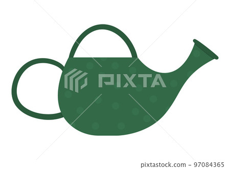 Vector flat trendy green watering can. Garden equipment isolated on white background. Beautiful spring or summer home gardening illustration 97084365