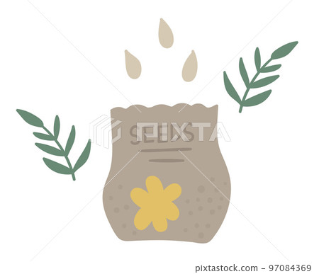 Vector pack with seeds. Package with grains isolated on white background. Flat spring garden illustration. Gardening icon 97084369