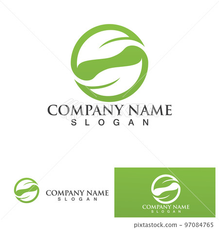 Eco Energy Vector Logo with leaf symbol. Green color with flash or thunder graphic. Nature and electricity renewable. This logo is suitable for technology, recycle, organic. 97084765