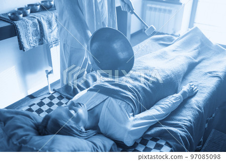 Tibetan singing bowls in sound therapy in spa center 97085098