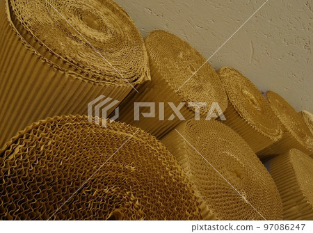 Cardboard rolls at the paper production factory stock image 97086247