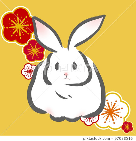 brush rabbit and plum - Stock Illustration [97088516] - PIXTA