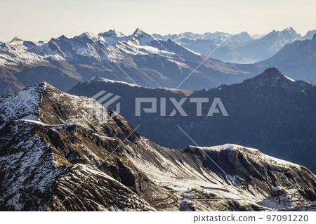 Top of the Schilthorn and view of Bernese Swiss alps, Switzerland 97091220
