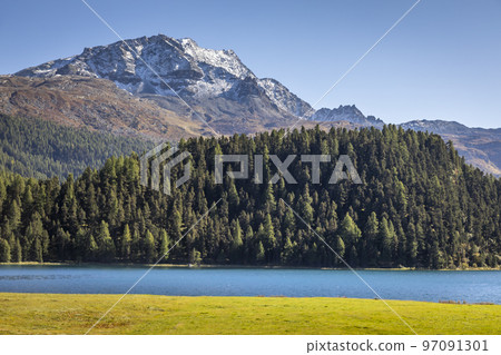 Above Sils lake and Maloja from upper Engadine, Graubunden, Switzerland 97091301