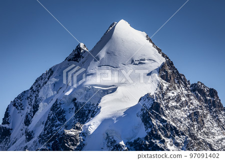 Bernina and Palu mountain range with glaciers in the Alps, Engadine, Switzerland 97091402