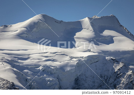 Bernina and Palu mountain range with glaciers in the Alps, Engadine, Switzerland Bernina and Palu mountain range with glaciers in the Alps, Engadine, Switzerland 97091412