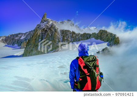 Monte Bianco, Mont Blanc landscape and Dent du Geant, Aosta Valley, Italy 97091421