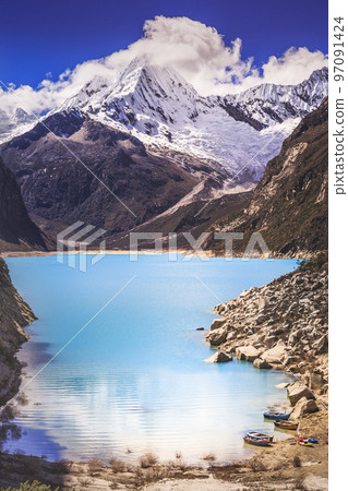 Turquoise Paron lake in Cordillera Blanca, snowcapped Andes, Ancash, Peru 97091424