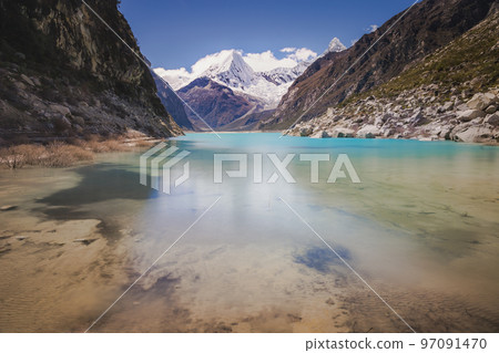 Turquoise Paron lake in Cordillera Blanca, snowcapped Andes, Ancash, Peru Turquoise Paron lake in Cordillera Blanca, snowcapped Andes, Ancash, Peru 97091470
