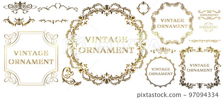 gold metallic orient pattern, arabesque pattern, antique, decorative ruled vintage frame set gold metallic orient pattern, arabesque pattern, antique, decorative ruled vintage frame set 97094334