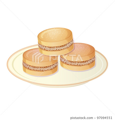 Spanish Alfajor. Latino american food illustration isolated on white in cartoon style. 97094551
