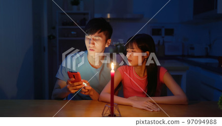 asian couple with power outage asian couple with power outage 97094988