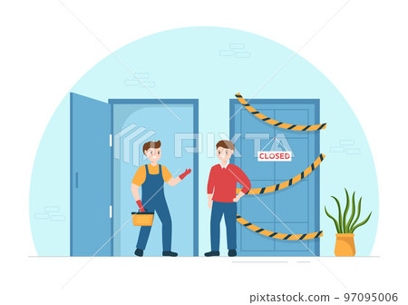Window and Door Installation Service with Worker for Home Repair and Renovation use Tools in Flat Cartoon Hand Drawn Template Illustration 97095006