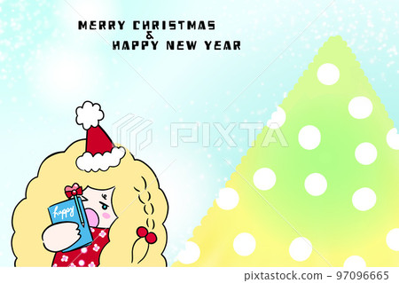 Merry Christmas and Happy New Year Christmas tree Santa girl illustration Merry Christmas and Happy New Year Christmas tree Santa girl illustration 97096665