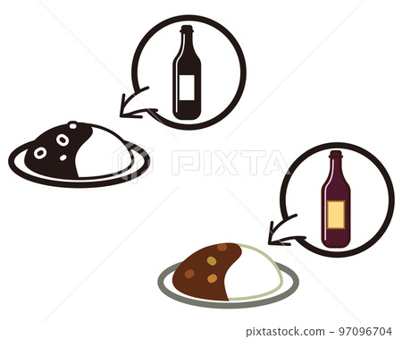 咖哩飯配紅酒圖標插圖集 咖哩飯配紅酒圖標插圖集 97096704