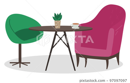 Empty Cafe Table with Served Coffee and Armchairs 97097097