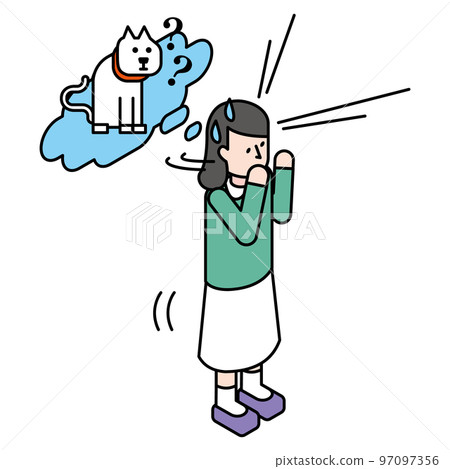 Isometric illustration of an escaped cat and an owner in a hurry 97097356