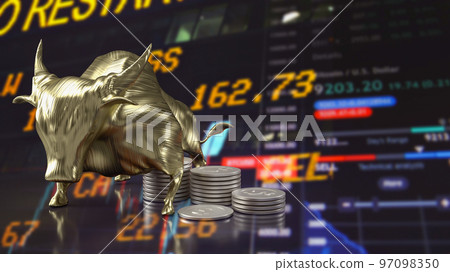 The golden bull and coins on business background 3d rendering The golden bull and coins on business background 3d rendering 97098350