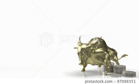 The golden bull and coins on white background 3d rendering The golden bull and coins on white background 3d rendering 97098351