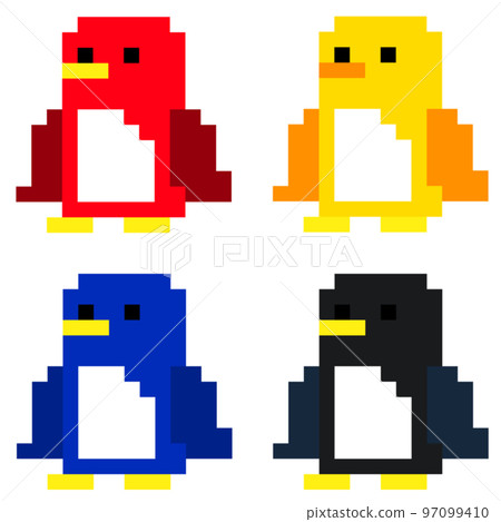 Pixel art icon penguin set red blue yellow black 97099410