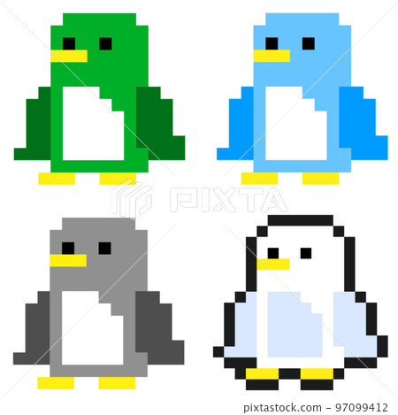 Pixel art icon penguin set green light blue gray white 97099412