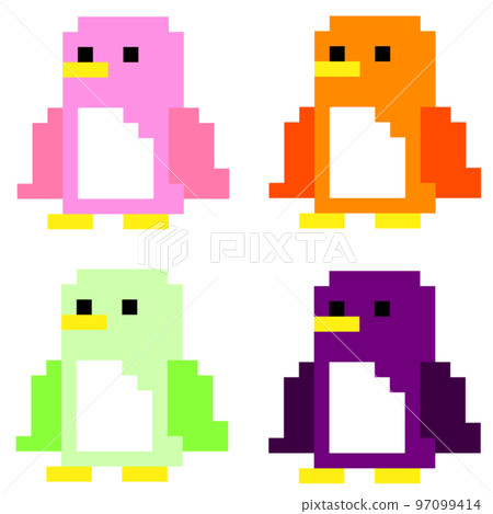Pixel art icon penguin pink orange yellow green purple 97099414